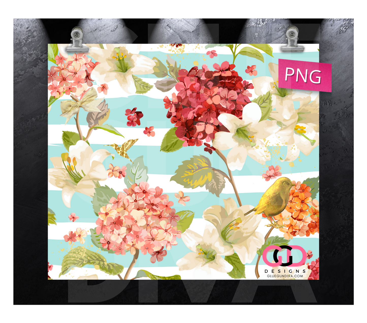 Flowers and Golden Creatures - Digital tumbler wrap for 20 oz skinny straight tumbler