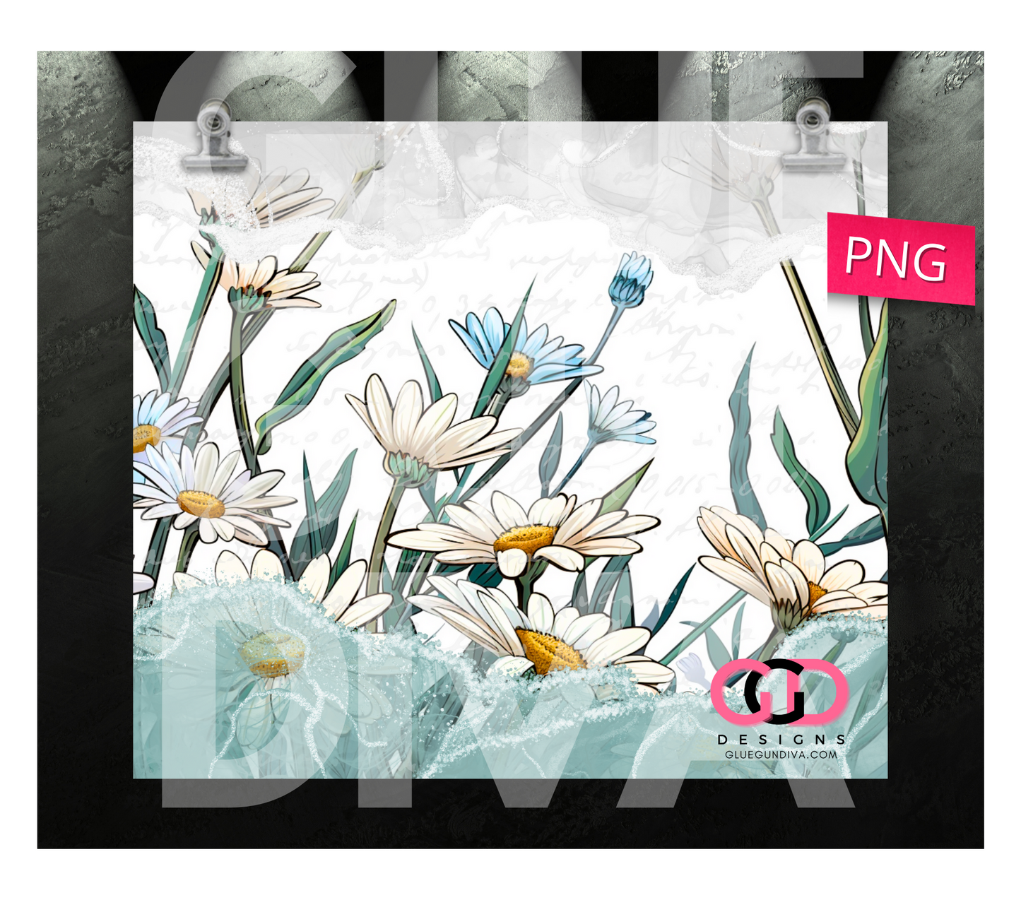 Ink Framed Daisies - Digital tumbler wrap for 20 oz skinny straight tumbler