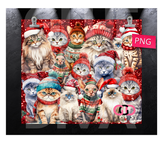 Christmas Kitty Collage- Digital tumbler wrap for 20 oz skinny straight tumbler