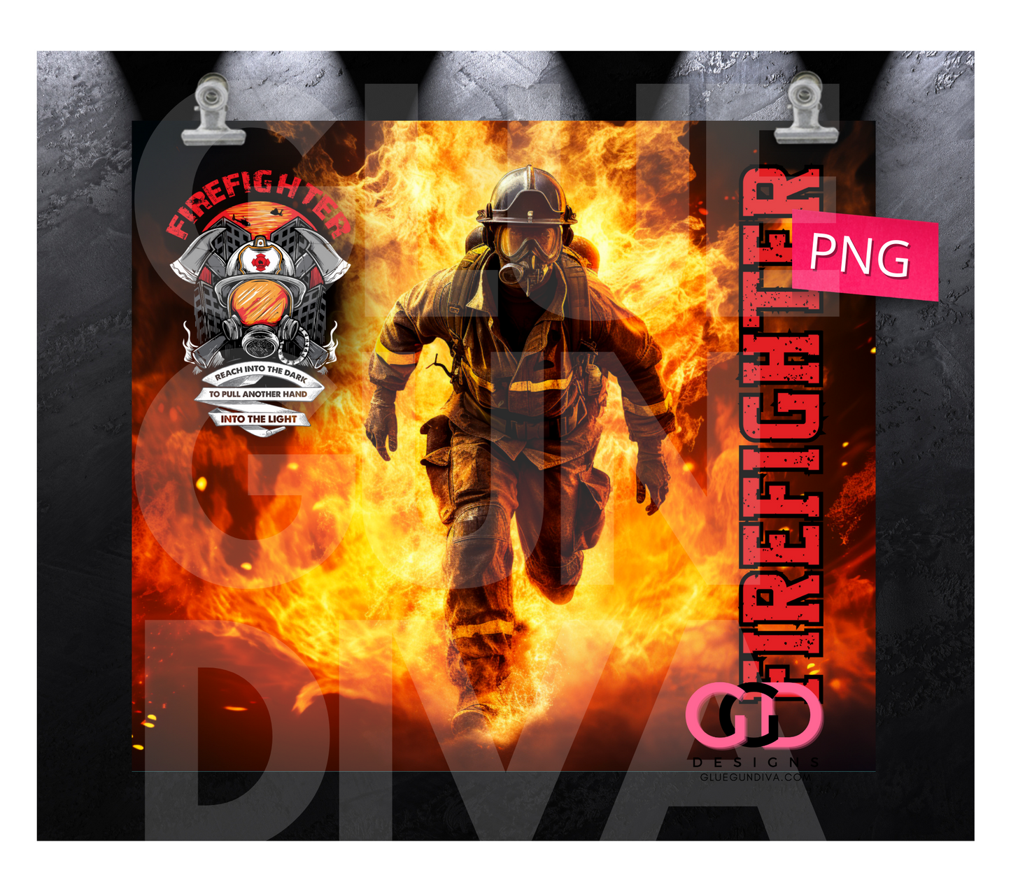 Firefighter into the light - Digital tumbler wrap for 20 oz skinny straight tumbler