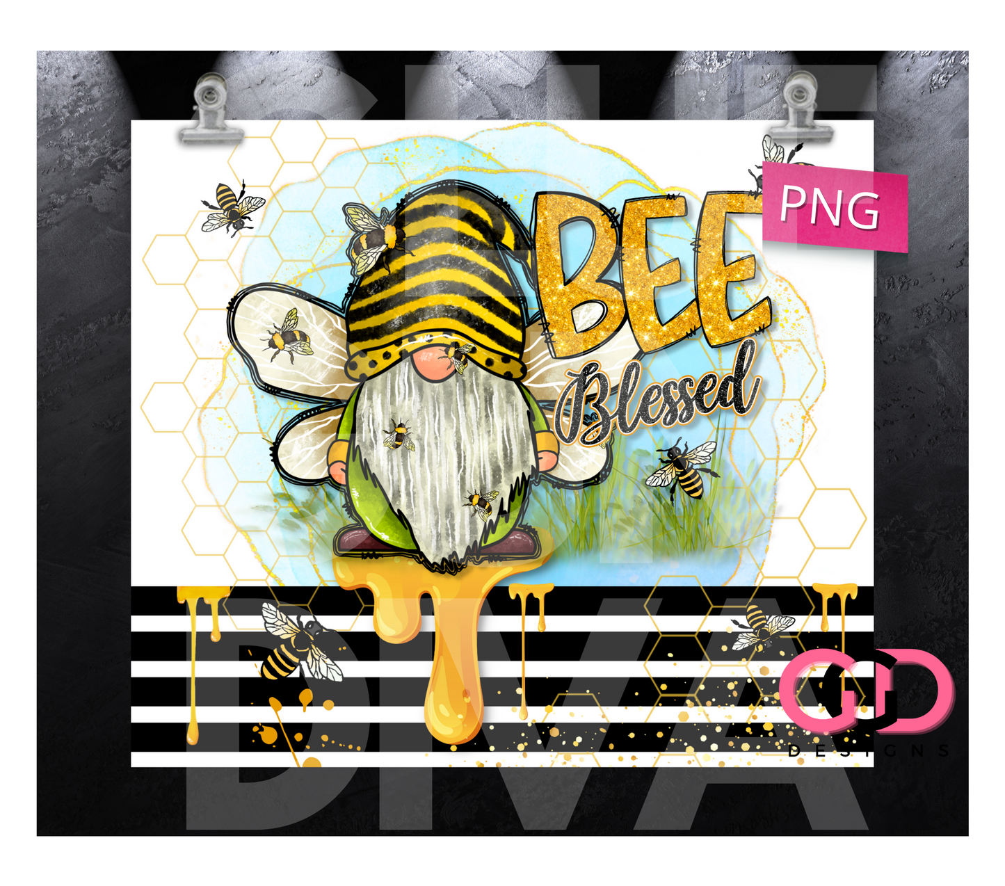 Bee Blessed- Digital tumbler wrap for 20 oz skinny straight tumbler