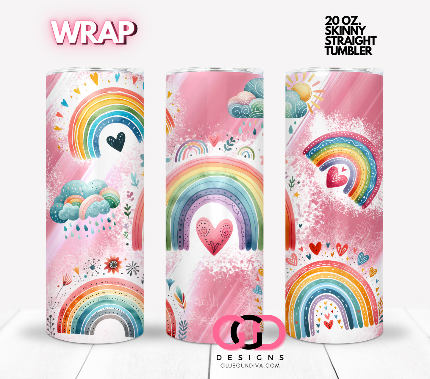 Rainbow Rain - Digital tumbler wrap for 20 oz skinny straight tumbler