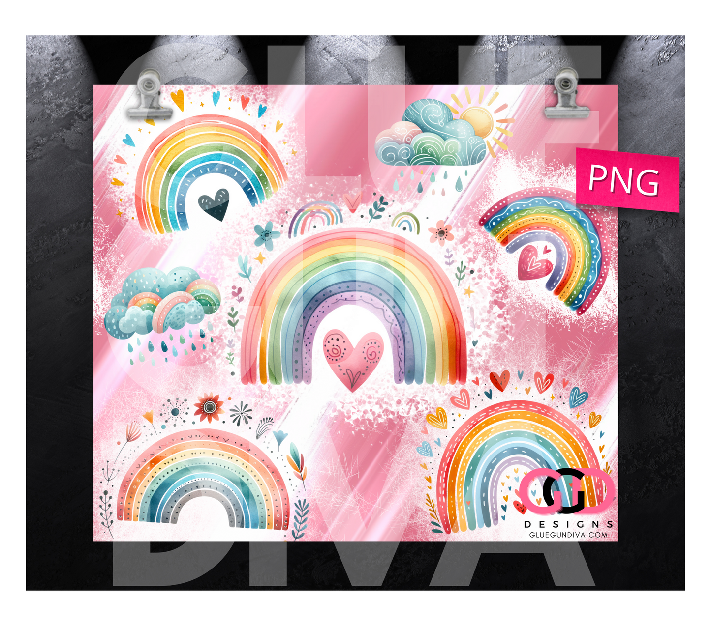 Rainbow Rain - Digital tumbler wrap for 20 oz skinny straight tumbler