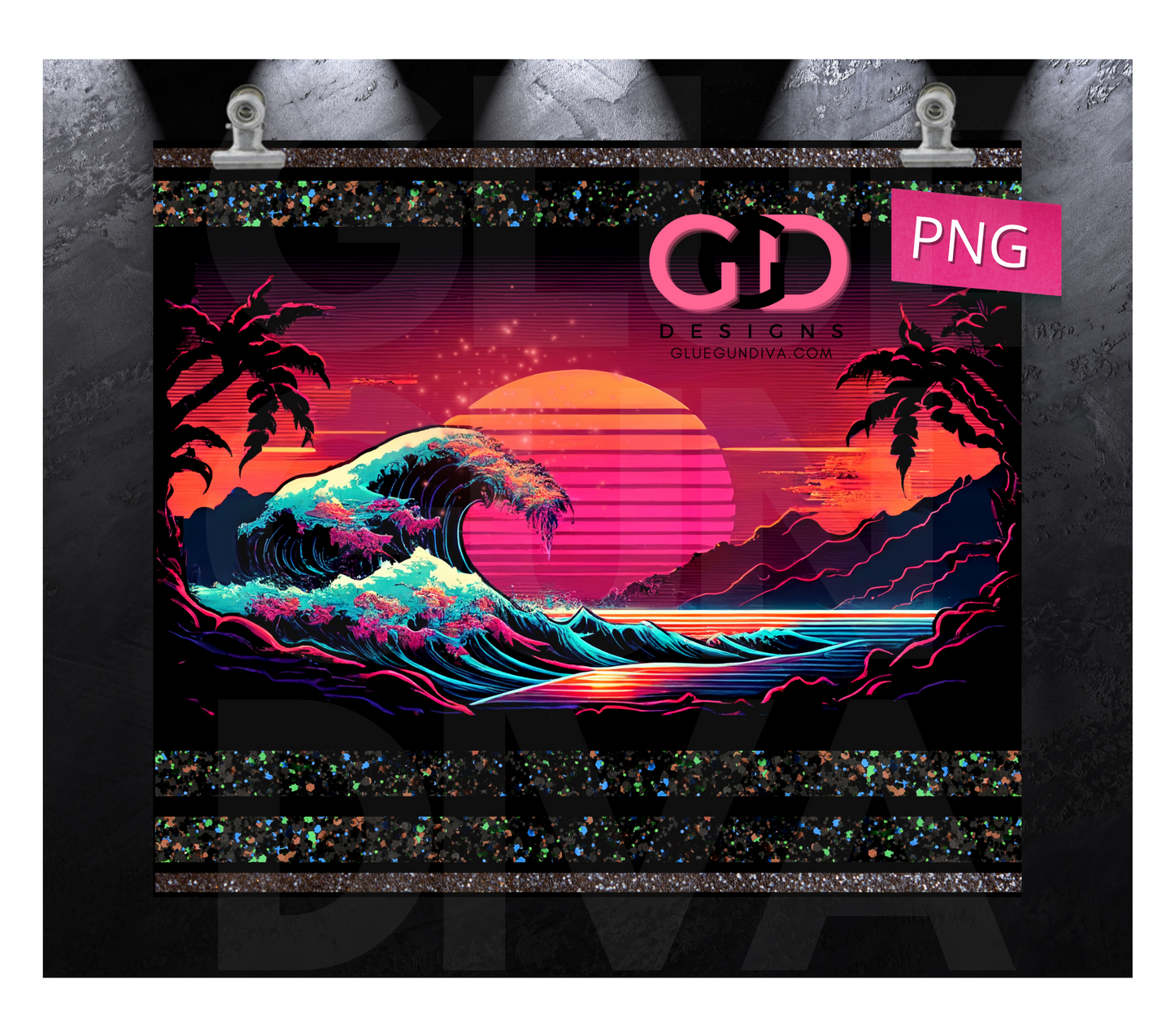 Summer Sunset Glitter- Digital tumbler wrap for 20 oz skinny straight tumbler