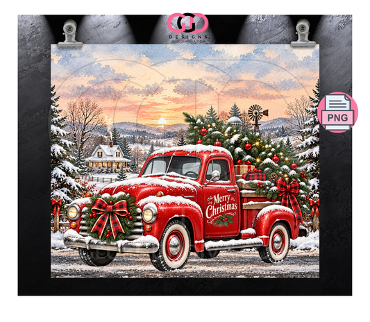 Vintage Truck By Farm - Digital tumbler wrap for 20 oz skinny straight tumbler