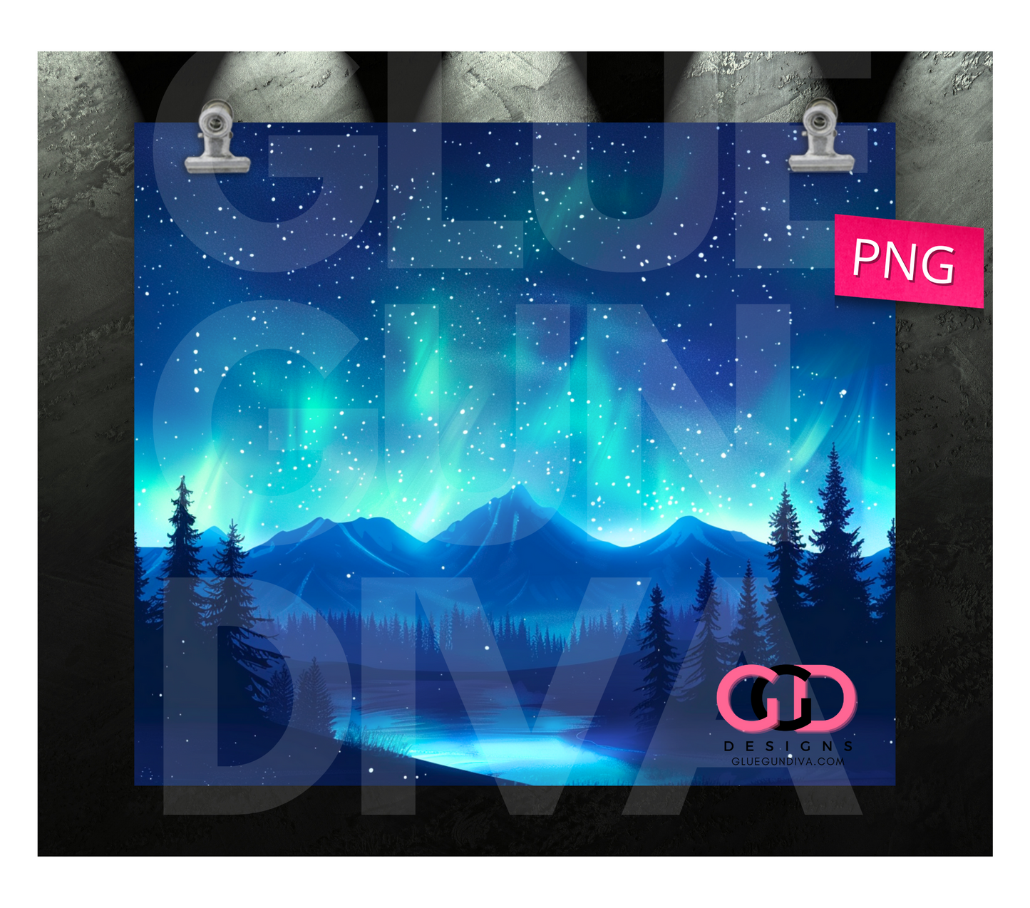 Northern Lights Blue - Digital tumbler wrap for 20 oz skinny straight tumbler