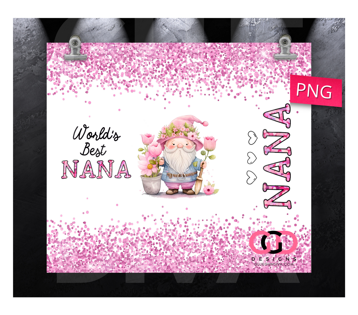 World's Best Grandma in Pink - Digital tumbler wrap for 20 oz skinny straight tumbler