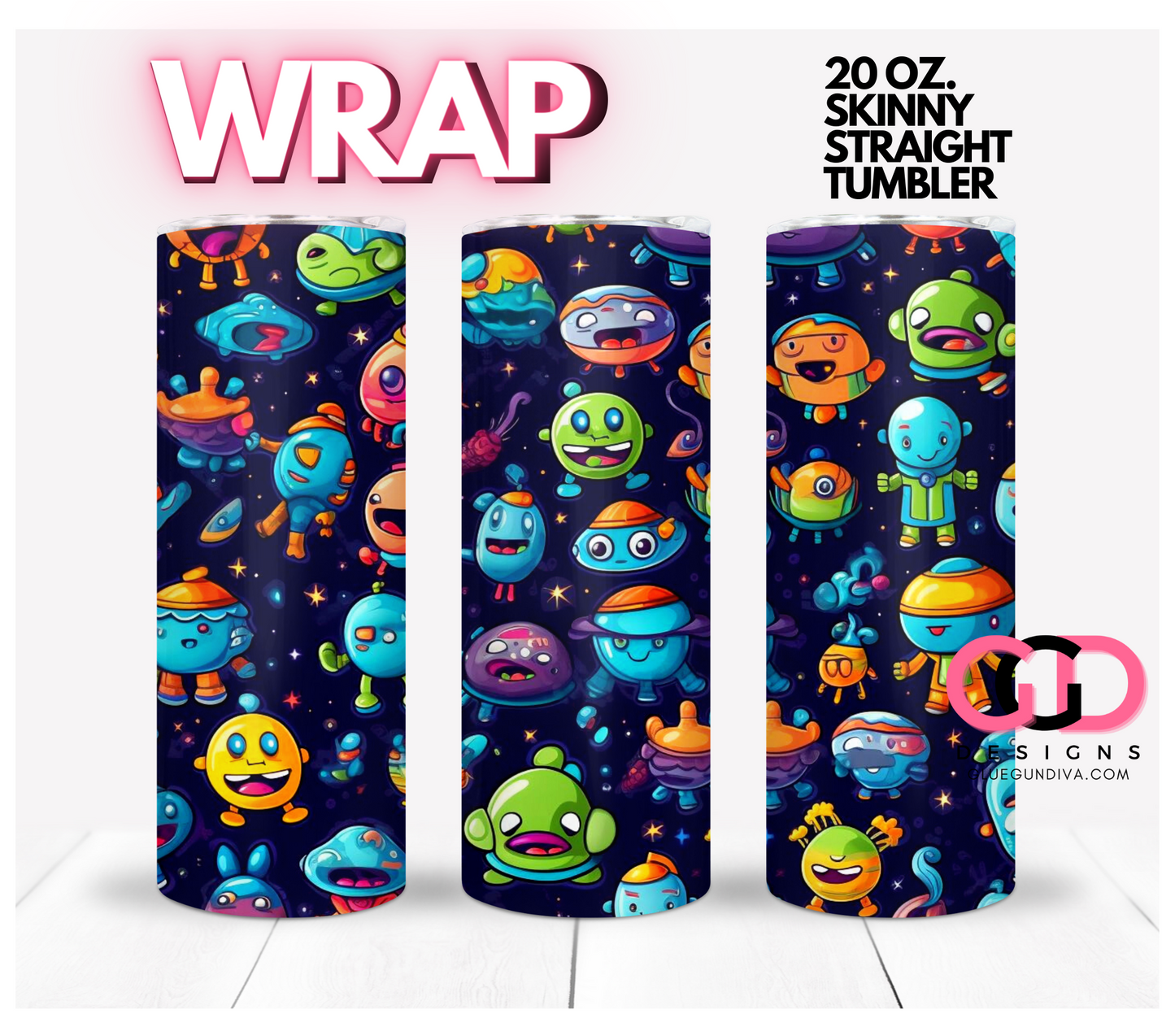 Martians - Digital tumbler wrap for 20 oz skinny straight tumbler