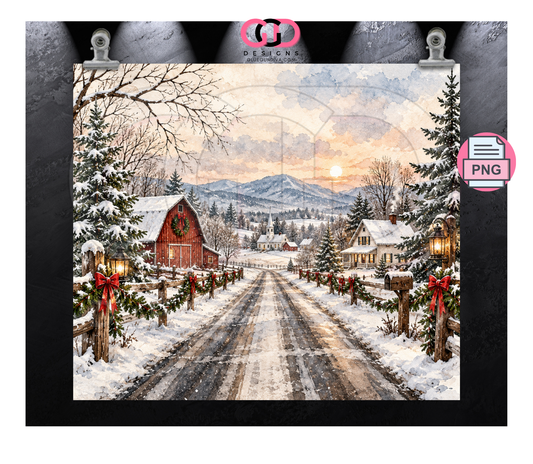 Winter Country Road - Digital tumbler wrap for 20 oz skinny straight tumbler
