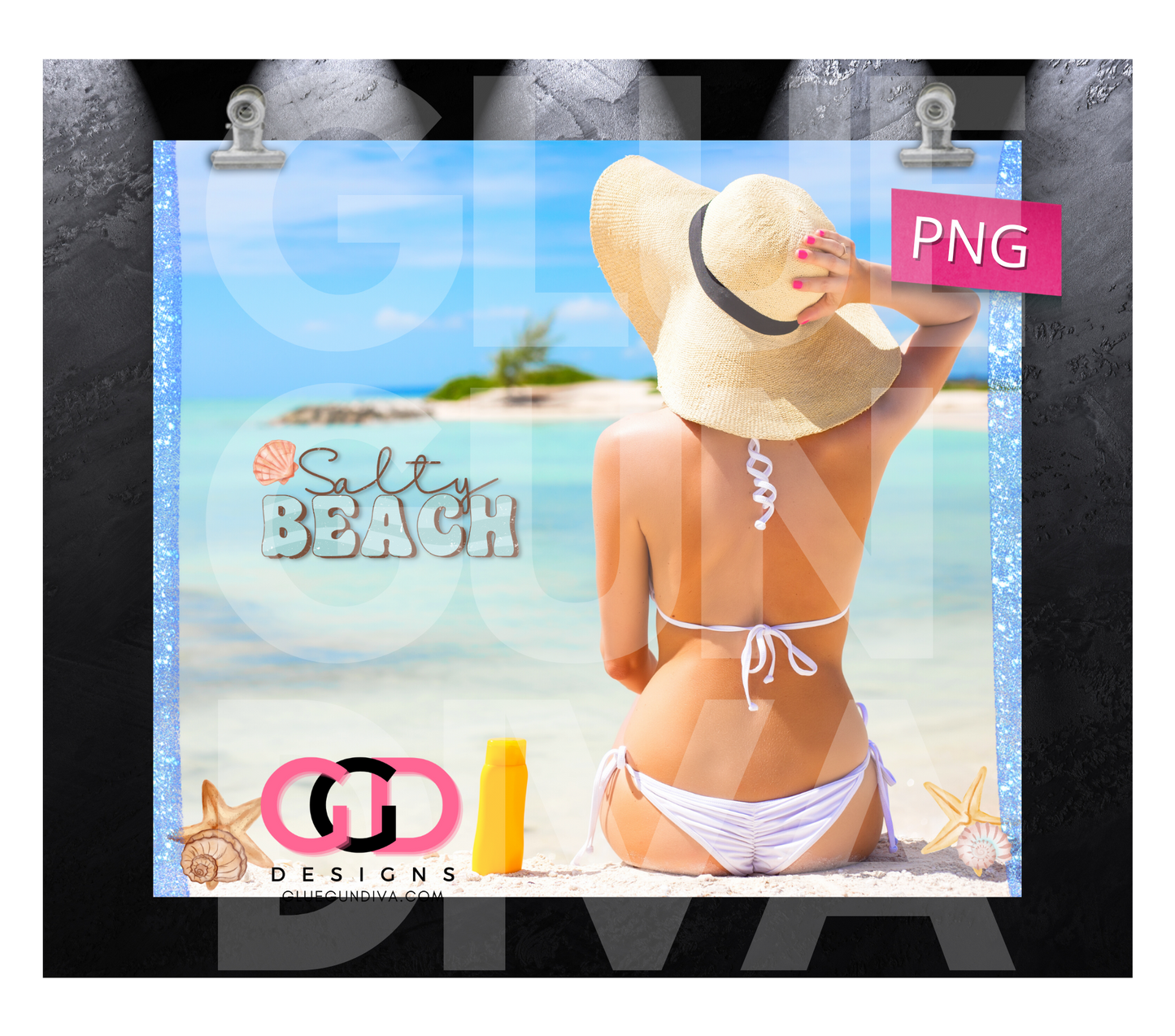 Salty Beach Hat Girl - Digital tumbler wrap for 20 oz skinny straight tumbler