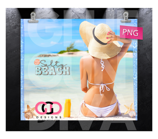 Salty Beach Hat Girl - Digital tumbler wrap for 20 oz skinny straight tumbler