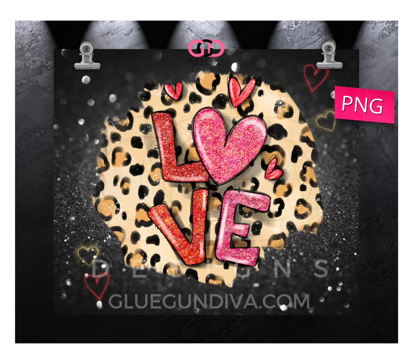 Love Animal Print Black Glitter - Digital tumbler wrap for 20 oz skinny straight tumbler