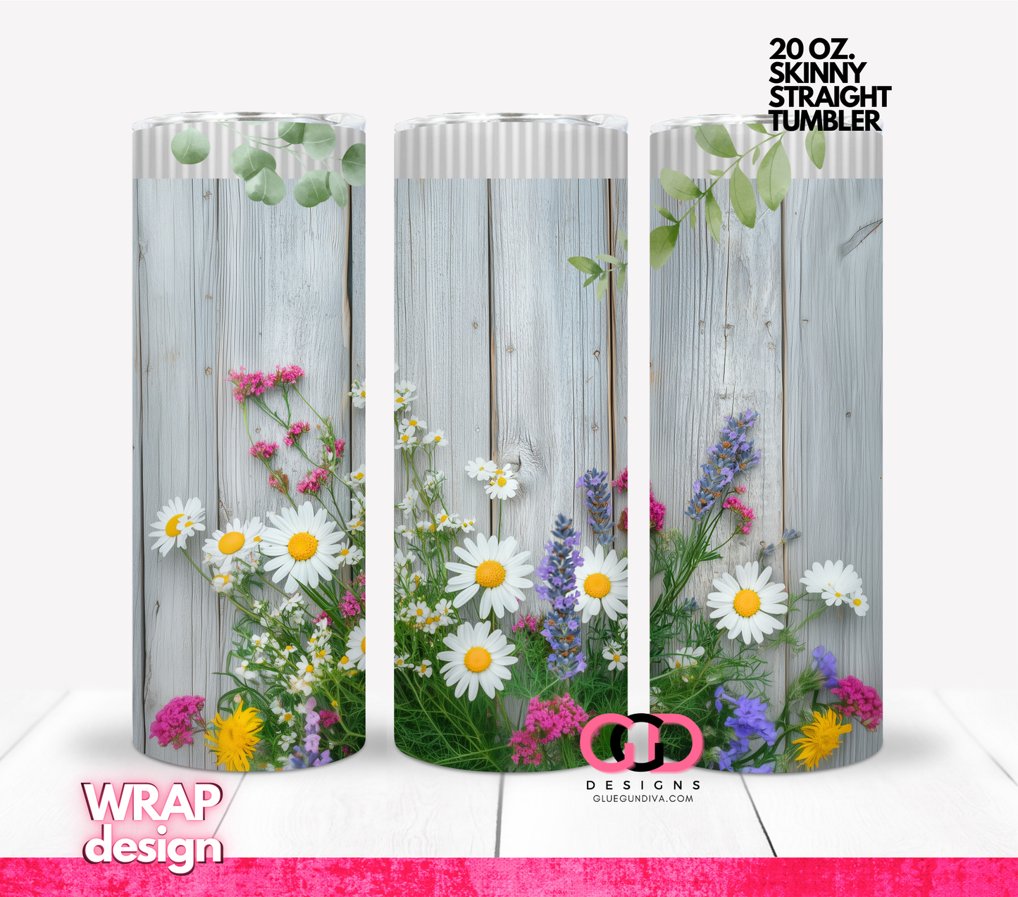 Rustic Flower Bunch - Digital tumbler wrap for 20 oz skinny straight tumbler