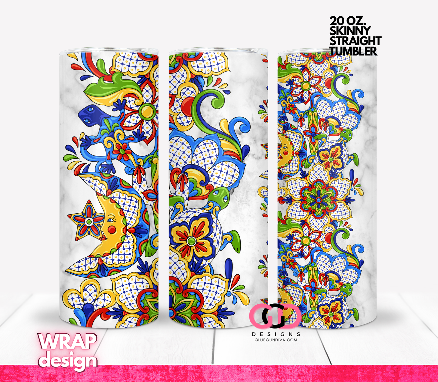 Colorful Moon Tiles - Digital tumbler wrap for 20 oz skinny straight tumbler