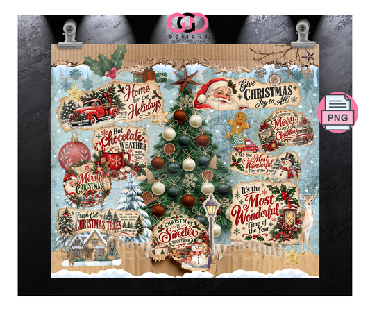 Vintage Christmas Ads- Digital tumbler wrap for 20 oz skinny straight tumbler