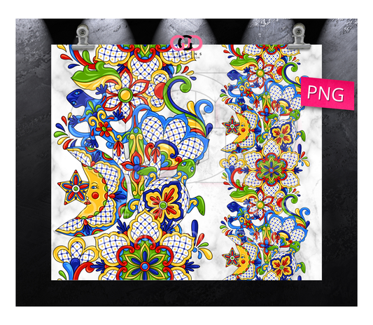 Colorful Moon Tiles - Digital tumbler wrap for 20 oz skinny straight tumbler