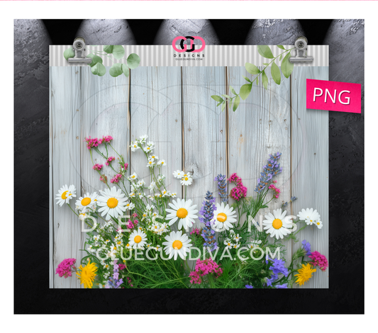 Rustic Flower Bunch - Digital tumbler wrap for 20 oz skinny straight tumbler