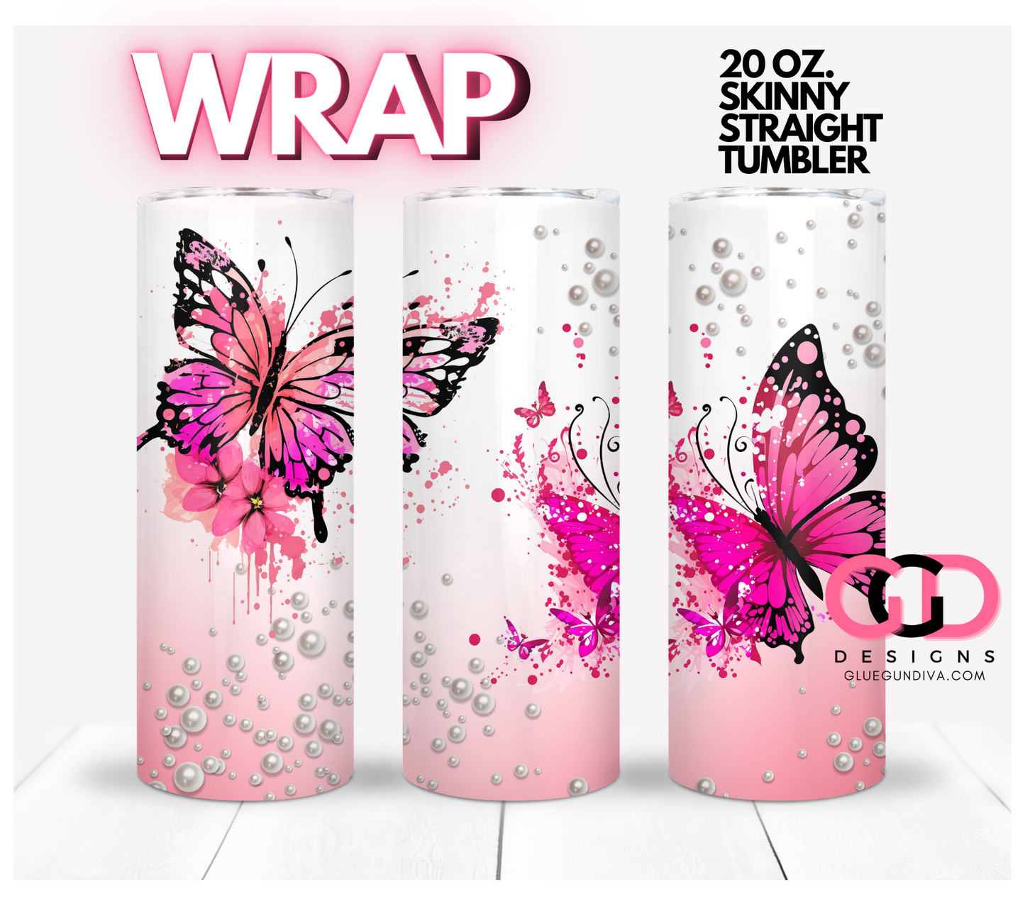 Butterflies Pearl Gradient - Digital tumbler wrap for 20 oz skinny straight tumbler