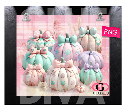 3D Pastel Pumpkins - Digital tumbler wrap for 20 oz skinny straight tumbler