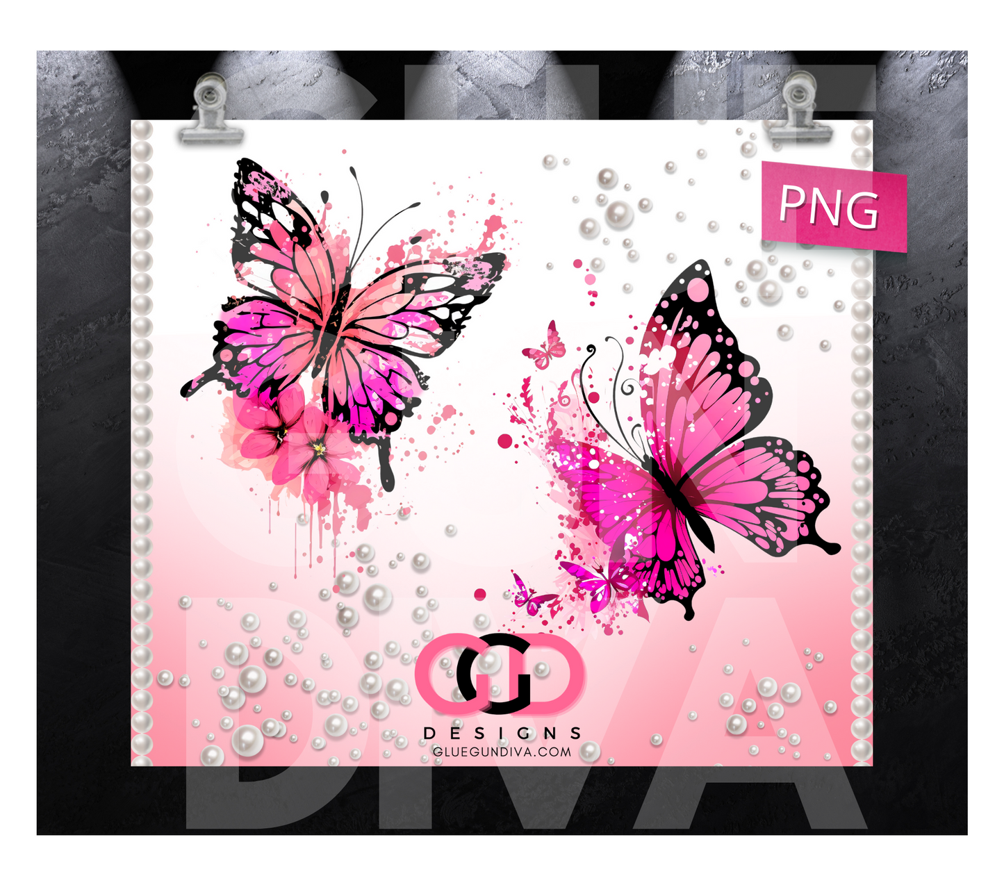 Butterflies Pearl Gradient - Digital tumbler wrap for 20 oz skinny straight tumbler
