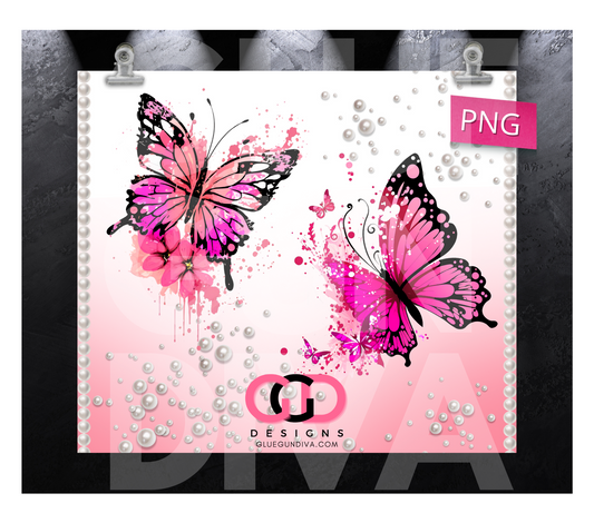 Butterflies Pearl Gradient - Digital tumbler wrap for 20 oz skinny straight tumbler