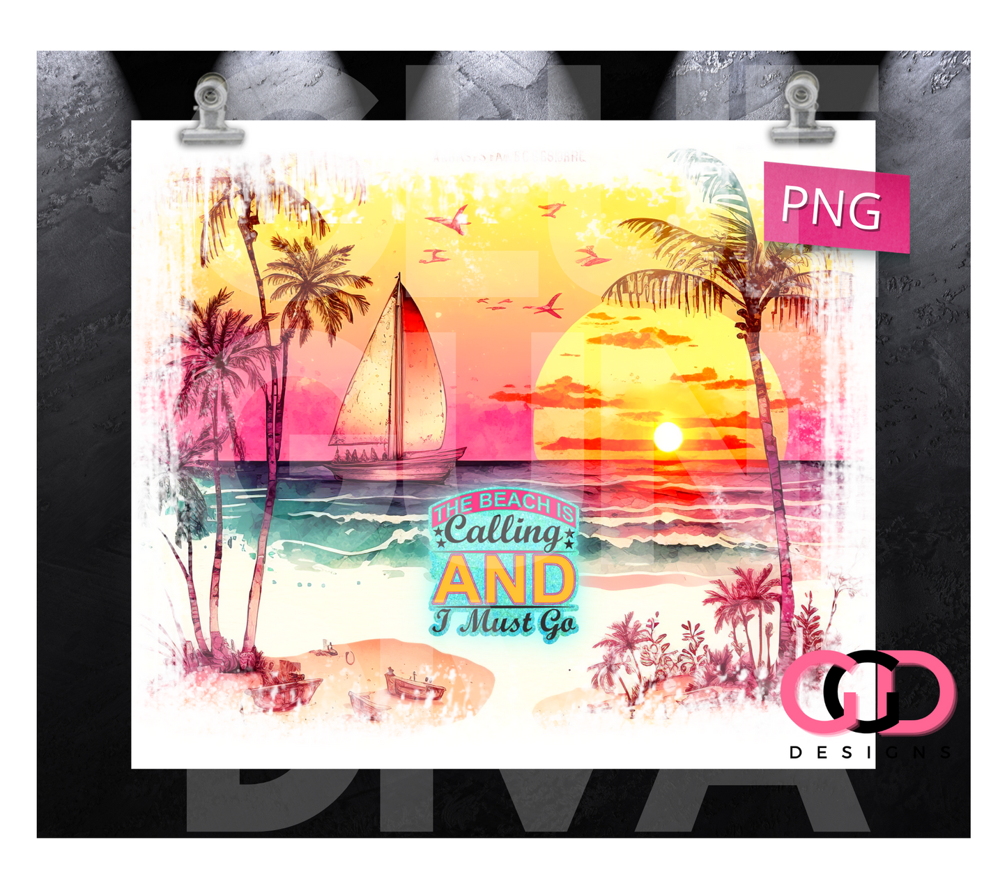 The Beach is Calling- Digital tumbler wrap for 20 oz skinny straight tumbler