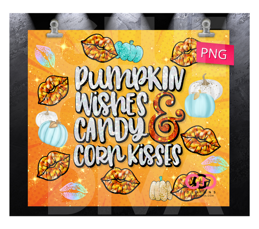 Pumpkin Wishes Candy Corn Kisses- Digital tumbler wrap for 20 oz skinny straight tumbler