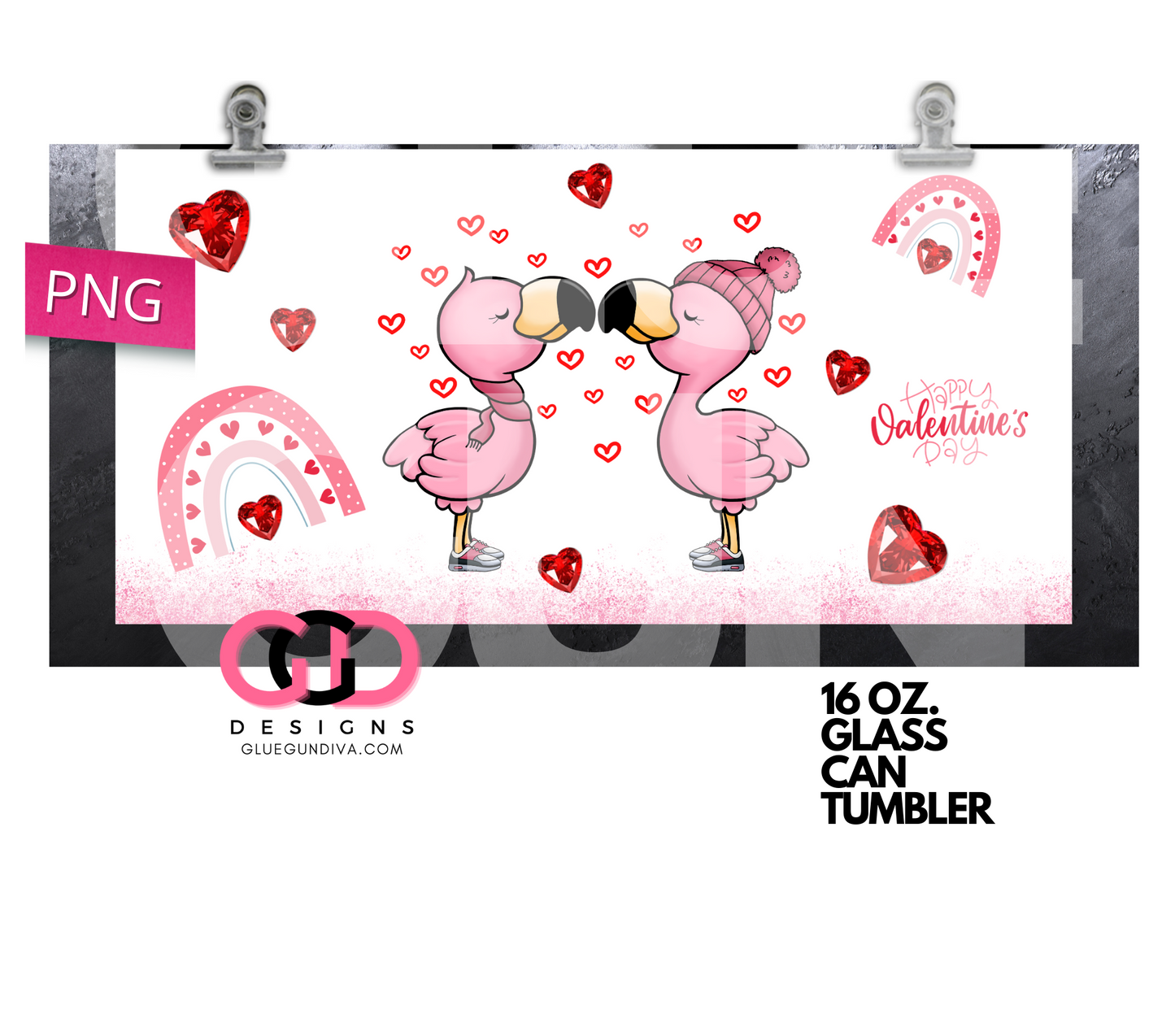 Flamingo love Couple- Digital wrap for 16 oz glass can