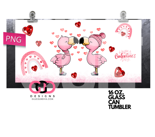 Flamingo love Couple- Digital wrap for 16 oz glass can