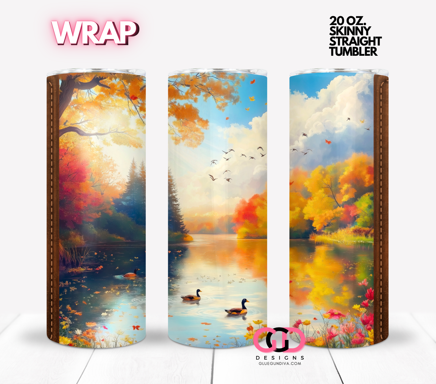 Lake in Fall - Digital tumbler wrap for 20 oz skinny straight tumbler