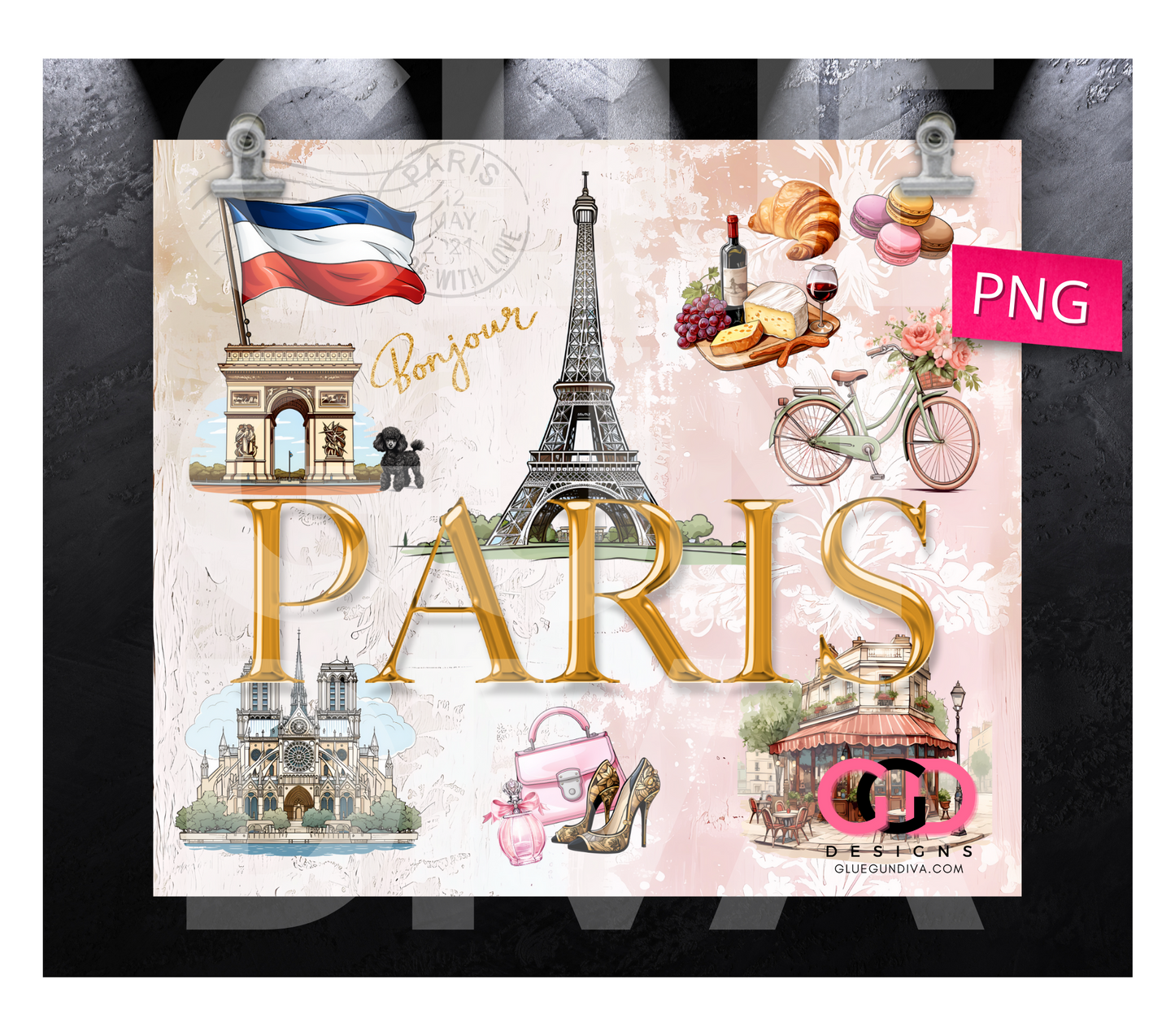 Paris- Digital tumbler wrap for 20 oz skinny straight tumbler