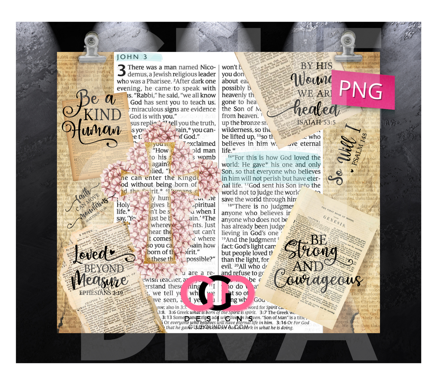 Bible Verses - Digital tumbler wrap for 20 oz skinny straight tumbler