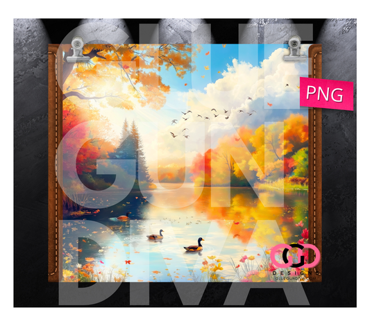 Lake in Fall - Digital tumbler wrap for 20 oz skinny straight tumbler