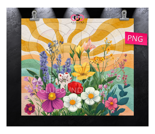 Retro Bouquet - Digital tumbler wrap for 20 oz skinny straight tumbler