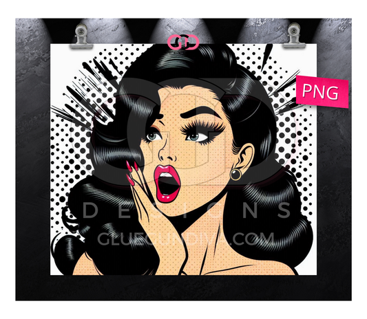 Pop Shocked Brunette - Digital tumbler wrap for 20 oz skinny straight tumbler