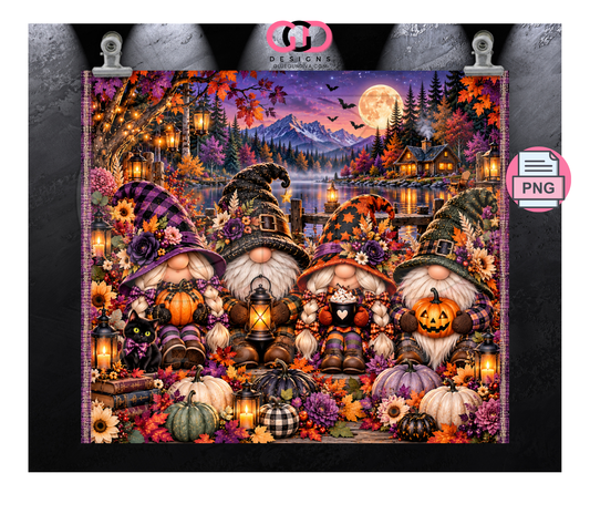 Halloween Gnomes Portrait - Digital tumbler wrap for 20 oz skinny straight tumbler