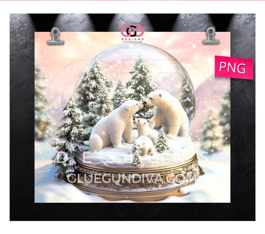 Polar Family Snow Globe - Digital tumbler wrap for 20 oz skinny straight tumbler