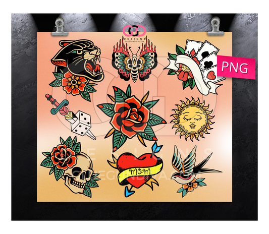 Tattoos - Digital tumbler wrap for 20 oz skinny straight tumbler