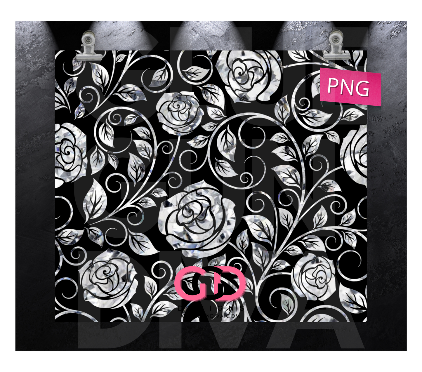 Crystal Roses Background - Digital tumbler wrap for 20 oz skinny straight tumbler