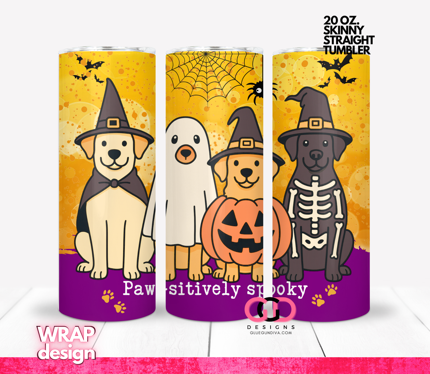 Pawsitively Spooky - Digital tumbler wrap for 20 oz skinny straight tumbler