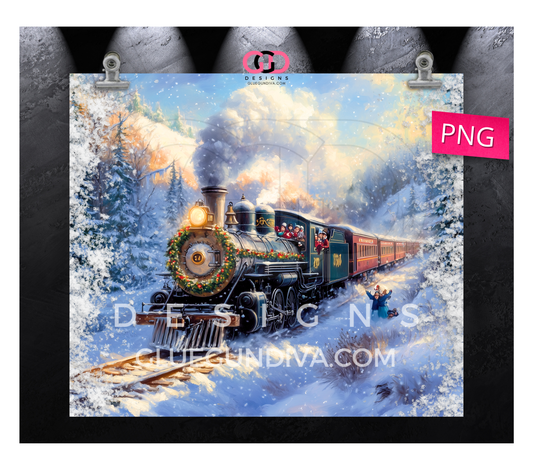 Winter Train - Digital tumbler wrap for 20 oz skinny straight tumbler