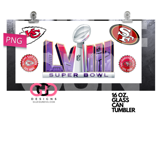 SuperBowl 2024 teams- Digital wrap for 16 oz glass can
