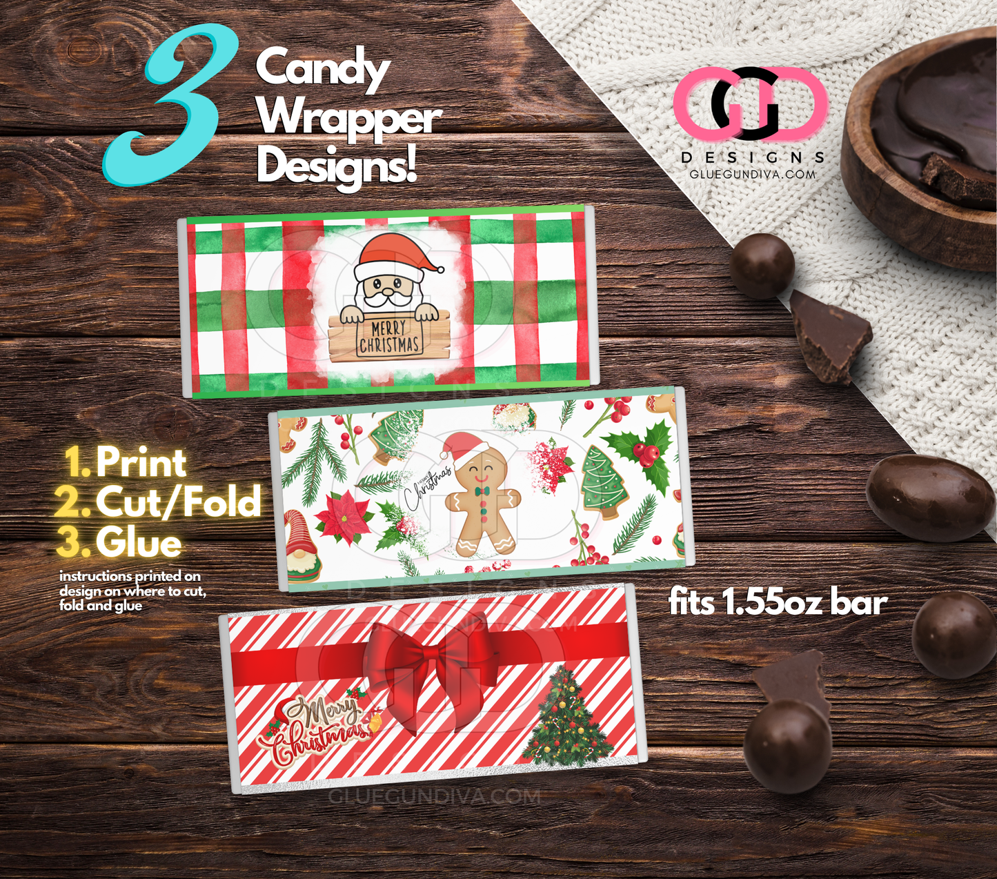 Merry Christmas Colorful - Print & Cut Candy Wrappers