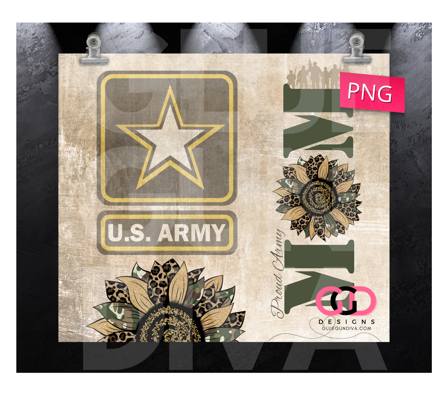 Proud Army Mom- Digital tumbler wrap for 20 oz skinny straight tumbler