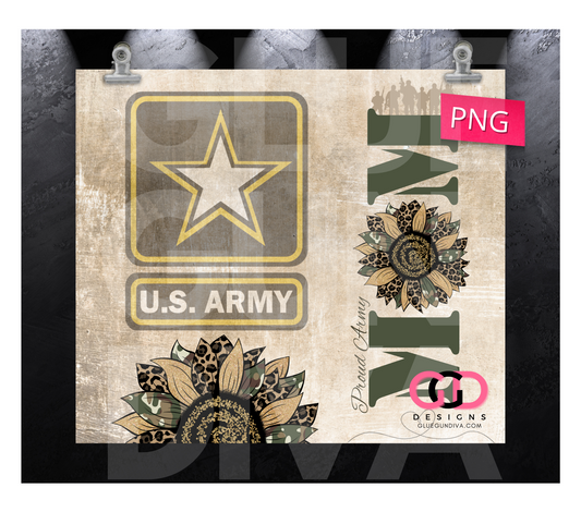 Proud Army Mom- Digital tumbler wrap for 20 oz skinny straight tumbler