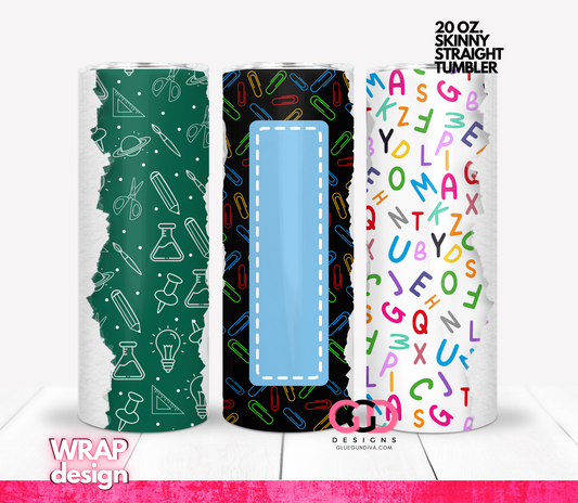 School With Label - Digital tumbler wrap for 20 oz skinny straight tumbler