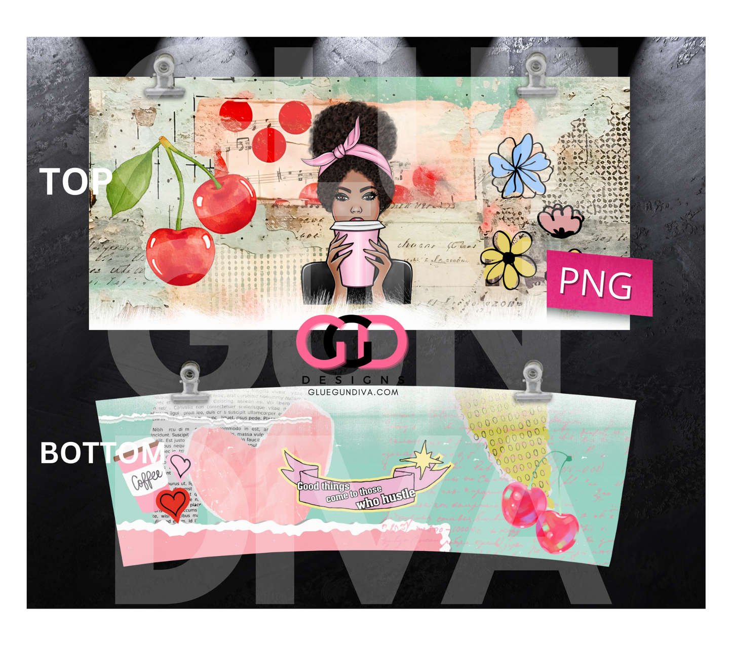 Coffee Girl Mixed Media 3 - Digital tumbler wrap for 40 oz tumbler