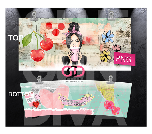 Coffee Girl Mixed Media 2 - Digital tumbler wrap for 40 oz tumbler