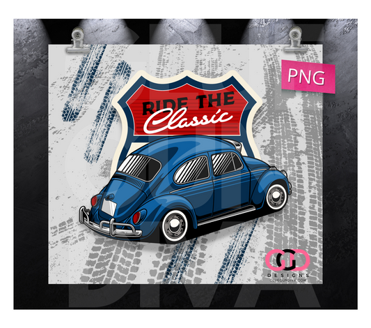Ride the Classic Beetle- Digital tumbler wrap for 20 oz skinny straight tumbler