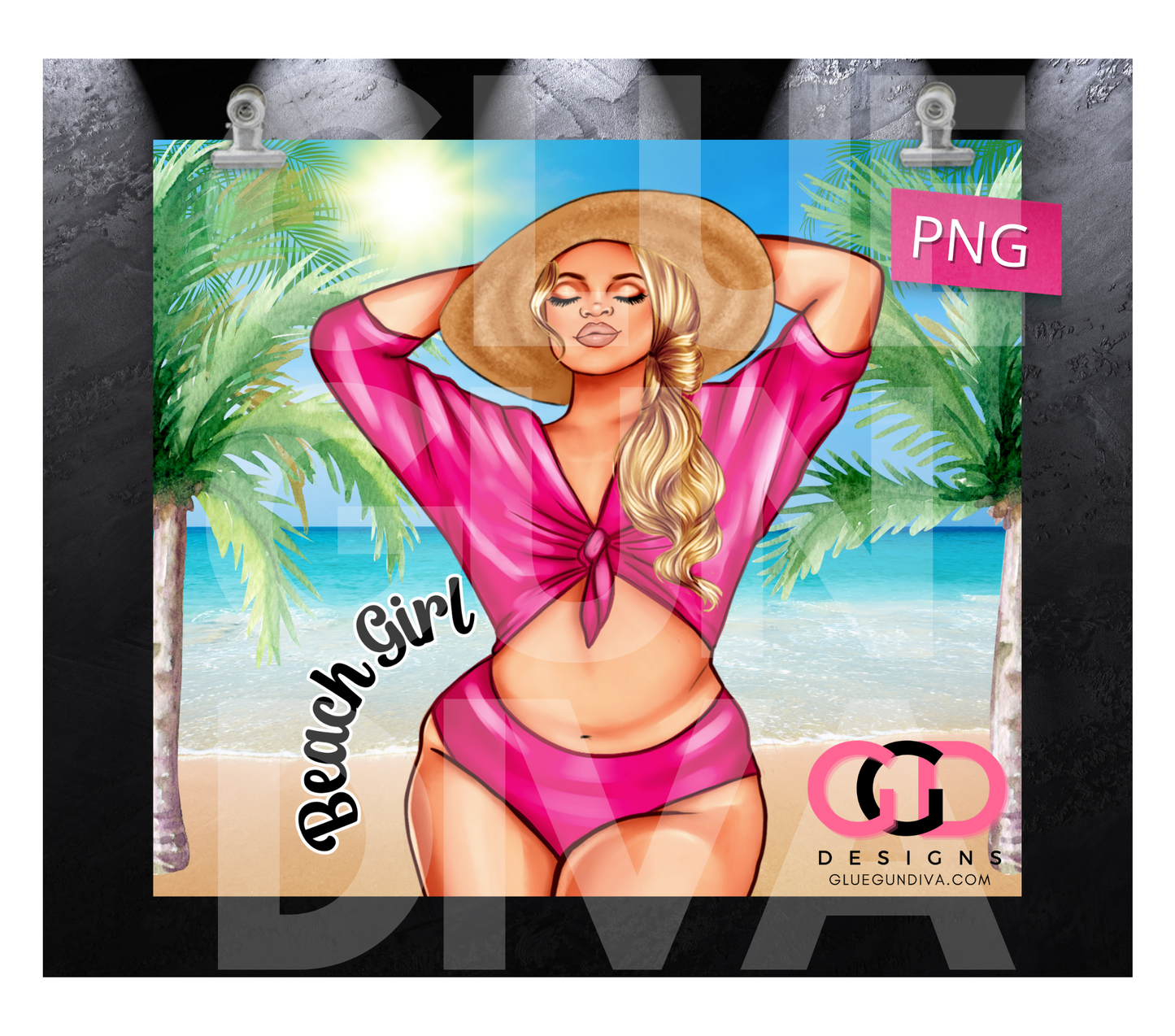Beach Girl Pink- Digital tumbler wrap for 20 oz skinny straight tumbler